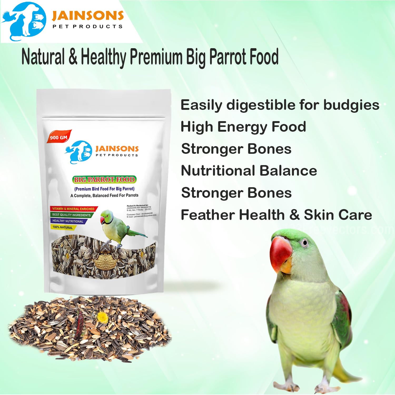 Jainsons Pet Products Big Parrot Food – 11-12 Seed Types for Parakeets, Parrots, Macaw, Budgies, Sparrows, Finches & Love Birds (900g, 1 Pack, Ideal for All Birds) - Image 4
