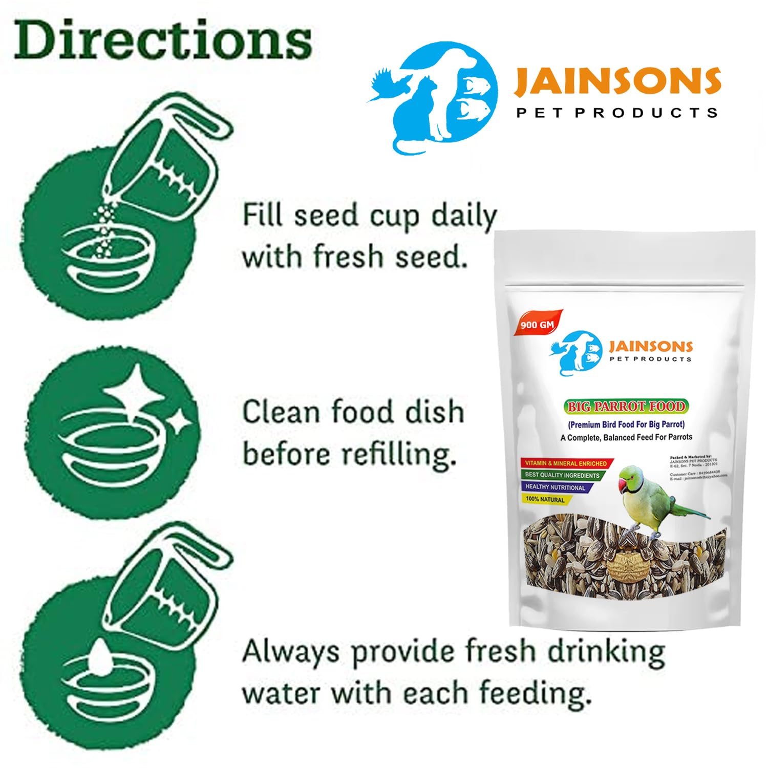 Jainsons Pet Products Big Parrot Food – 11-12 Seed Types for Parakeets, Parrots, Macaw, Budgies, Sparrows, Finches & Love Birds (900g, 1 Pack, Ideal for All Birds) - Image 5