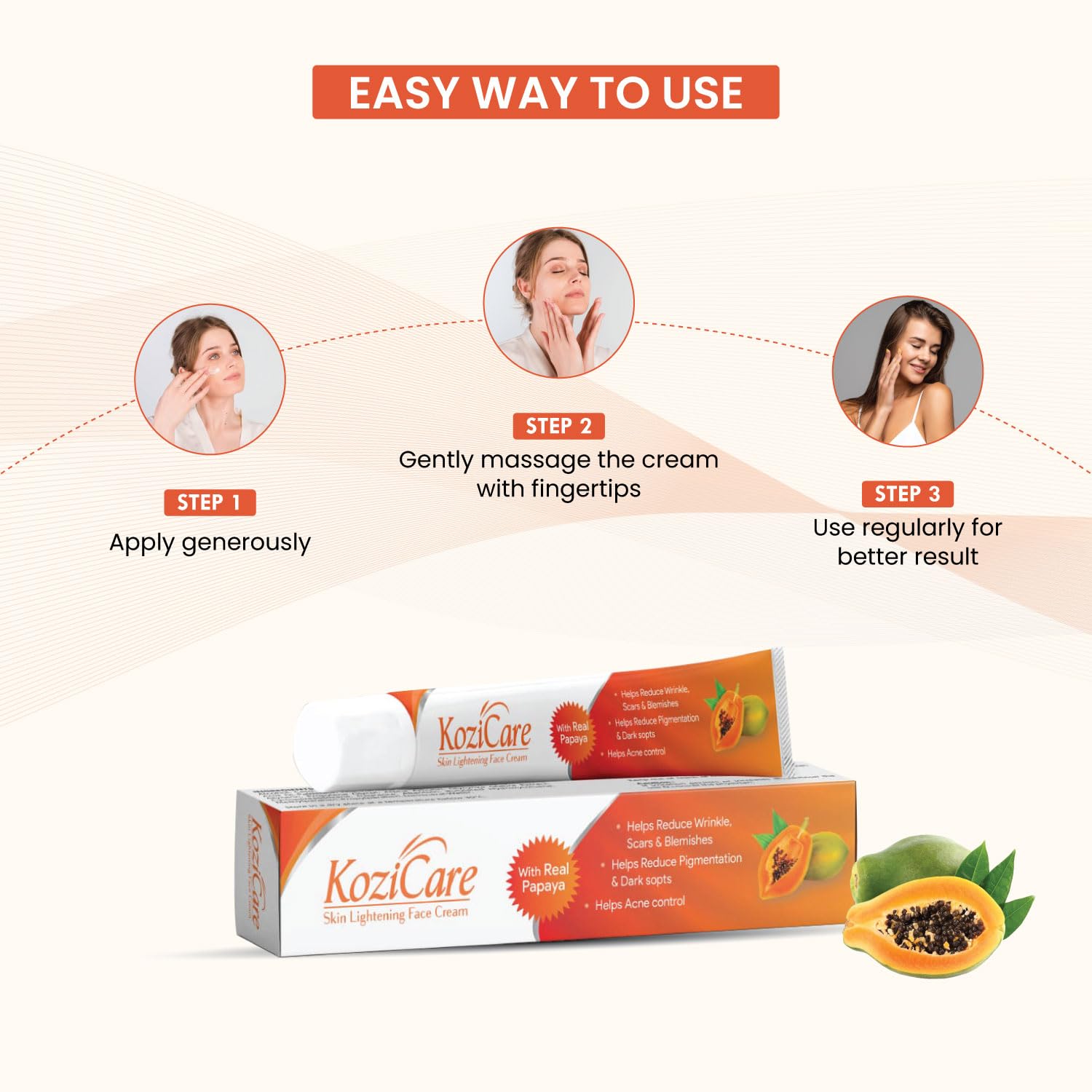 Kozicare Kojic Acid Cream | Papaya | Tan Removal | Face for Glowing Skin | Non-Greasy & Lightweight | for Men & Women | Suitable for All Skin Type - 15 g - Image 5