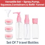 Temperia Travel Bottles for Toiletries (7pcs) - Refillable Empty Mini Containers with Pouch (Random Colors) - Travelling Accessories & Essentials Kit Set for Shampoo, Cosmetics, and More - Image 3