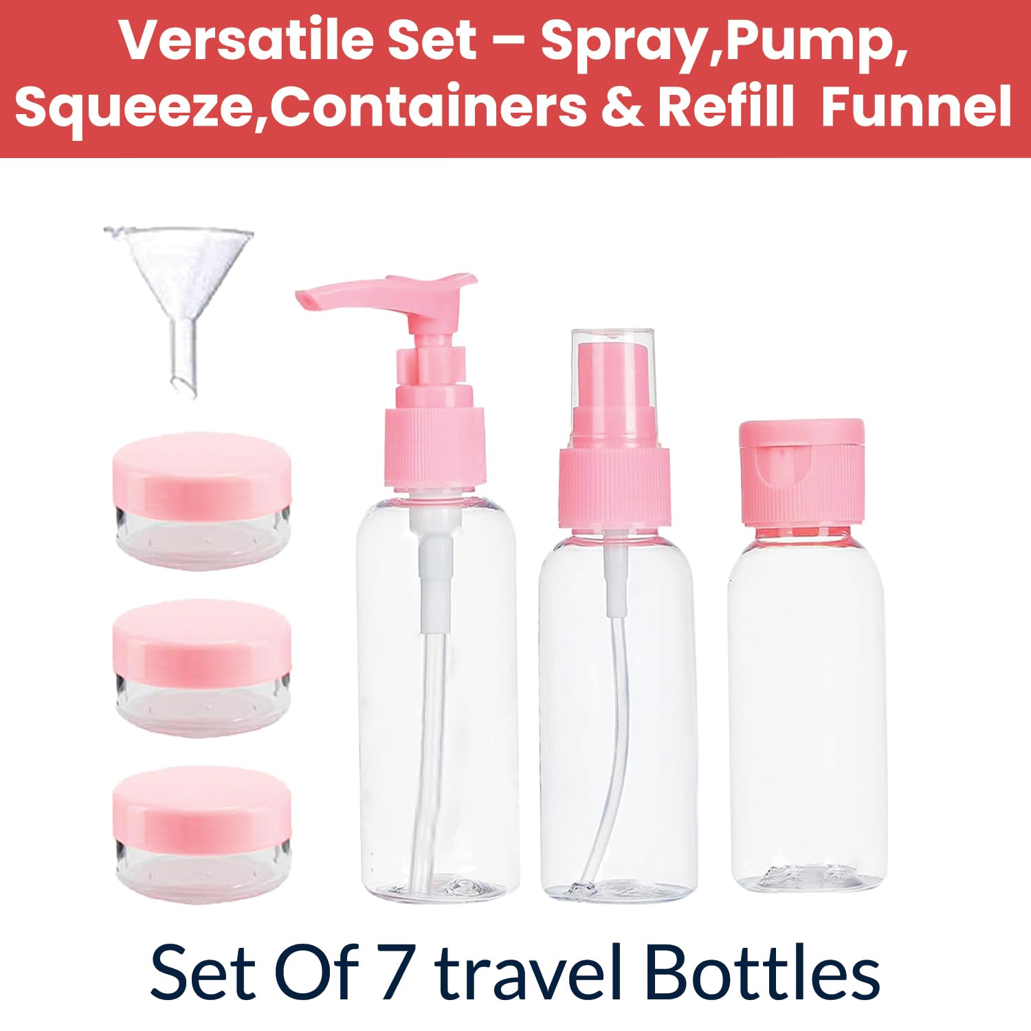 Temperia Travel Bottles for Toiletries (7pcs) - Refillable Empty Mini Containers with Pouch (Random Colors) - Travelling Accessories & Essentials Kit Set for Shampoo, Cosmetics, and More - Image 3
