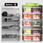 VOLTURI Fridge Storage Containers (Pack of 6), Fridge Organiser Storage Boxes with Removable Drain Plate, Lids, Stackable Organizer, Fridge Storage Box Keep Fruits, Vegetables Fresher, 1500 ML - Image 7