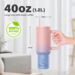 House of Quirk 1200ML Stainless Steel Tumbler with Handle & Lid, 2 Straws – Large Travel Mug Water Cup for Gym, Office & Outdoor Use (Cotton Candy Haze) - Image 5