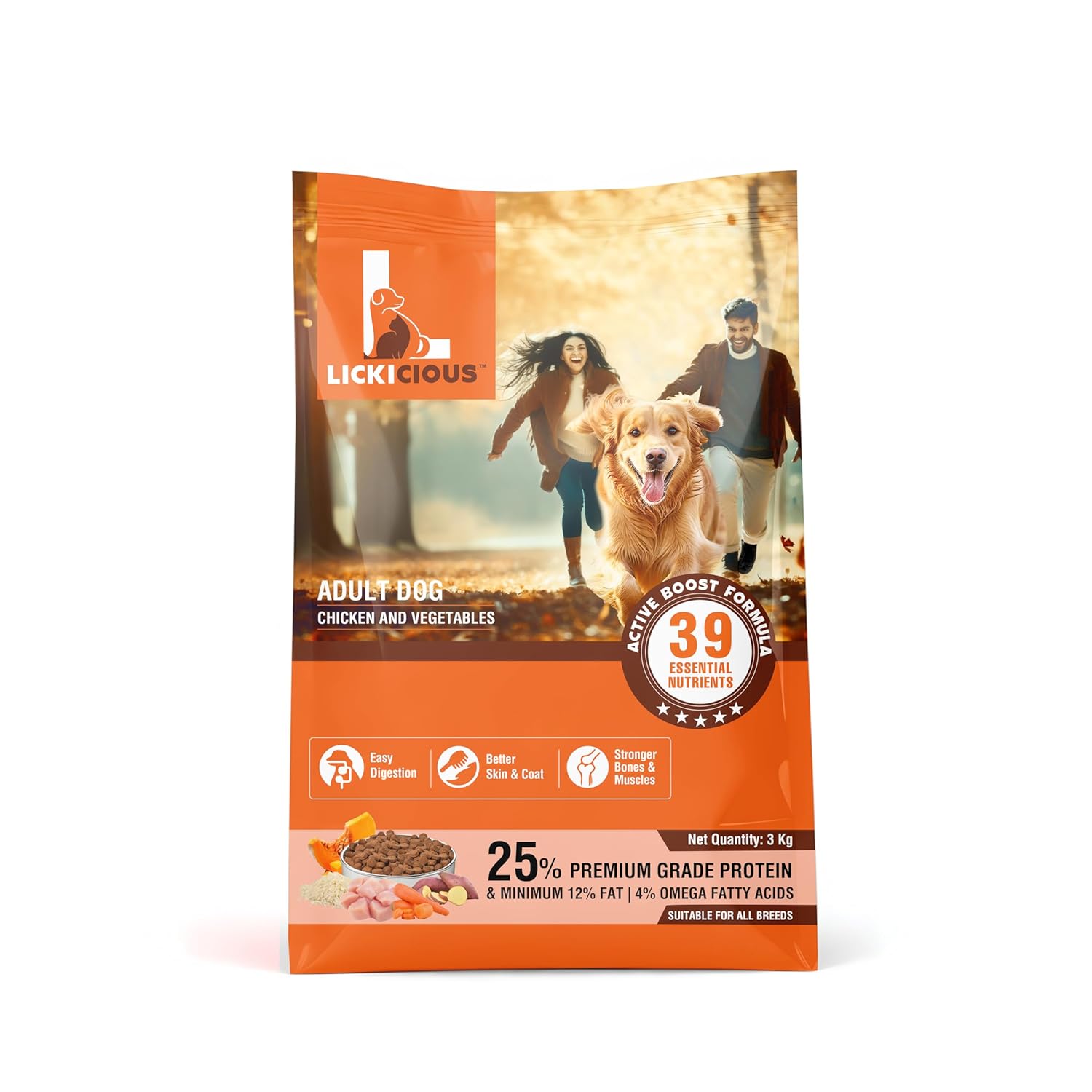 Dry Dog Food Adult 3kg | High Protein Chicken, Rice, *