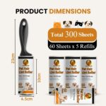 Foodie Puppies Pet Hair Remover Lint Roller with Handle and 4 Refills (300 Sheets), Hair Remover for Dogs and Cats, Ideal for Clothes, Furniture, Coats, Car Seats, Carpets, Fabric, and Dust Cleaning - Image 2