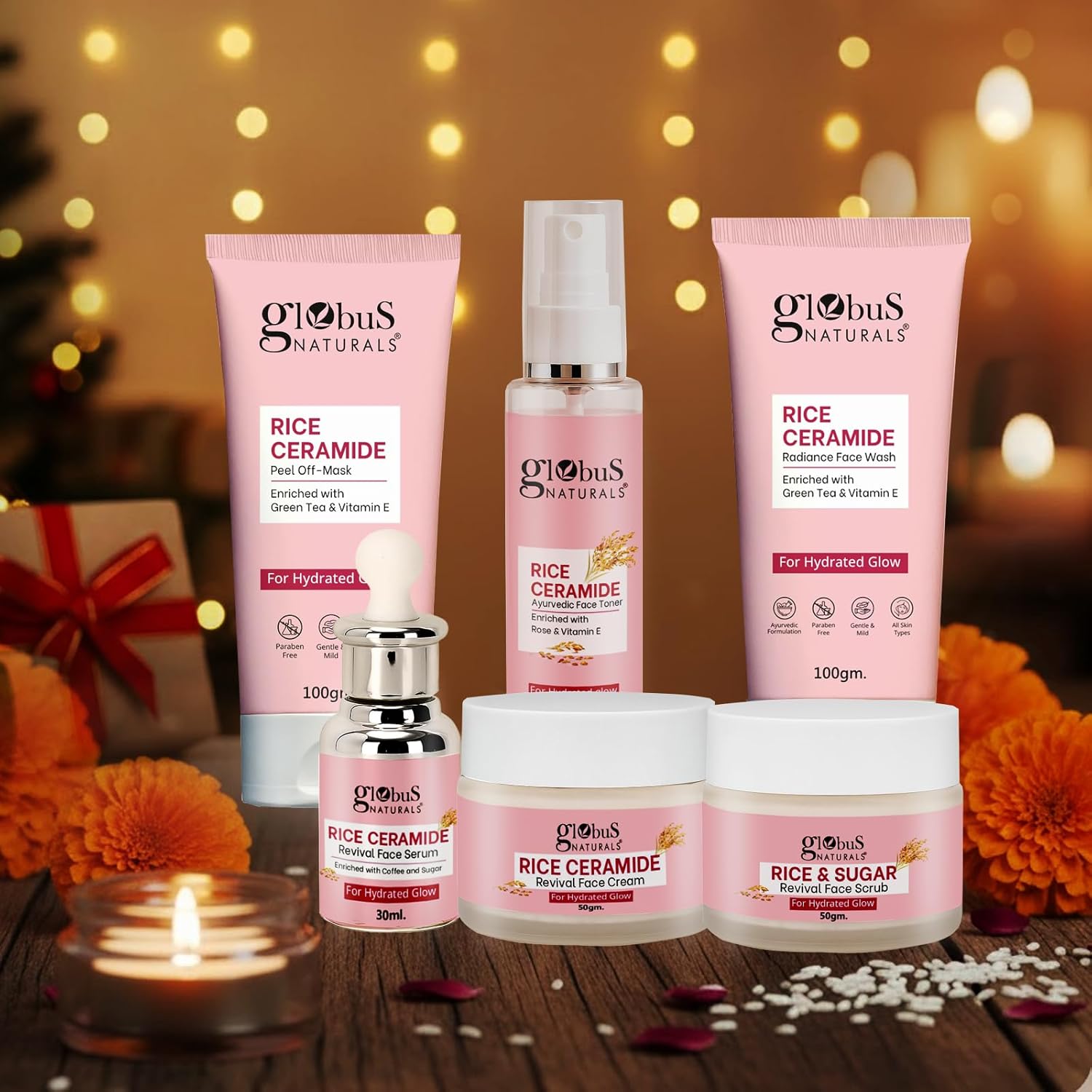 Globus Naturals Revival Rice Ceramide Festive Combo, For Korean Glass *