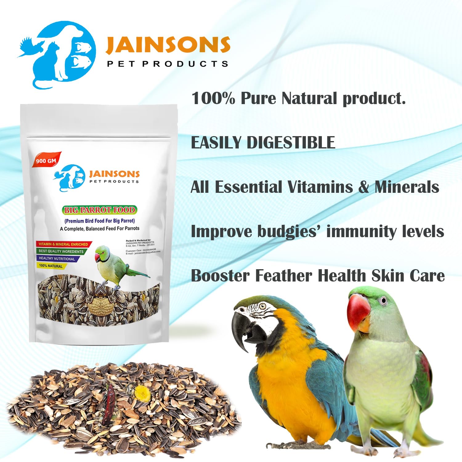 Jainsons Pet Products Big Parrot Food – 11-12 Seed Types for Parakeets, Parrots, Macaw, Budgies, Sparrows, Finches & Love Birds (900g, 1 Pack, Ideal for All Birds) - Image 2