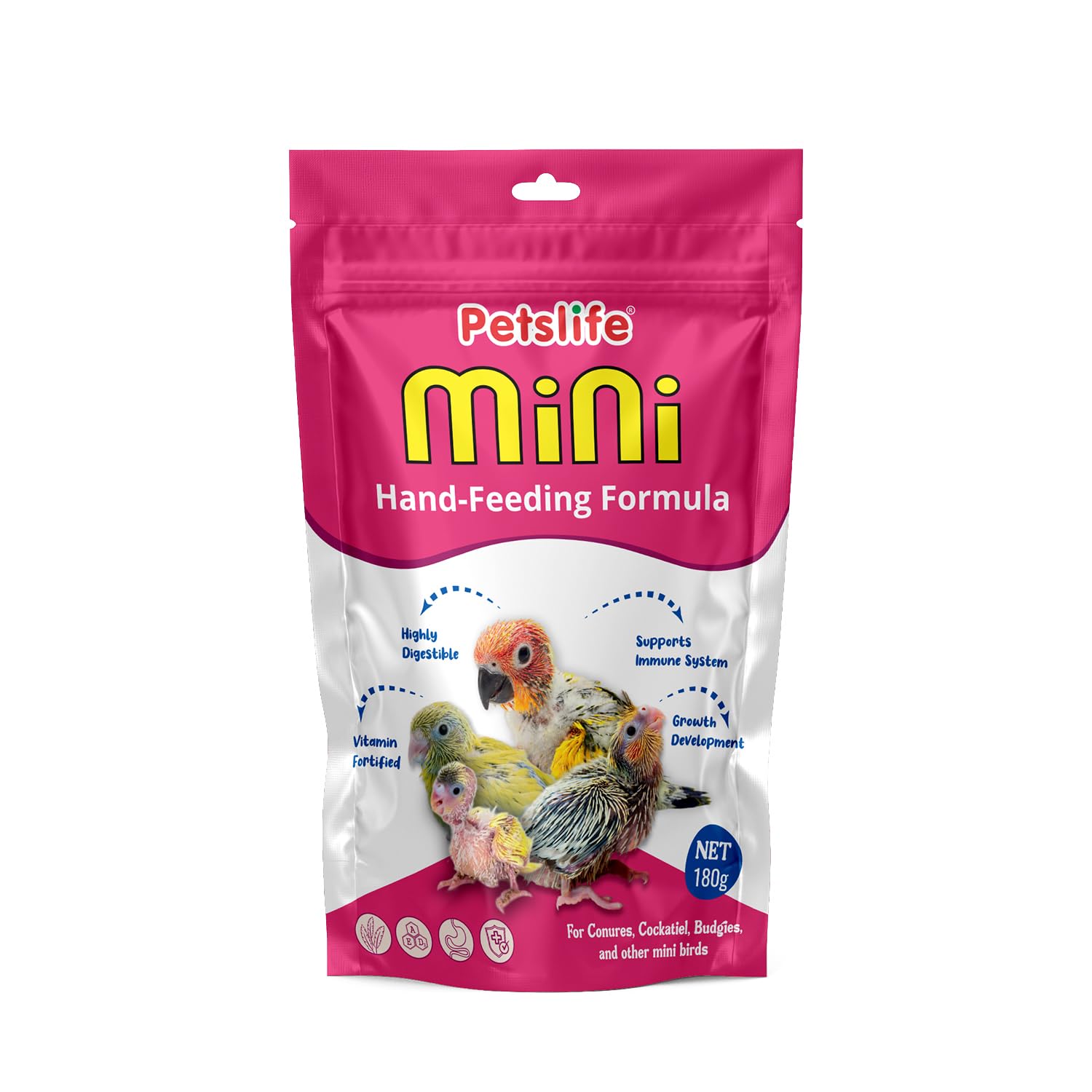 Petslife Mini Hand Feeding Formula for All Baby Birds, 180g *