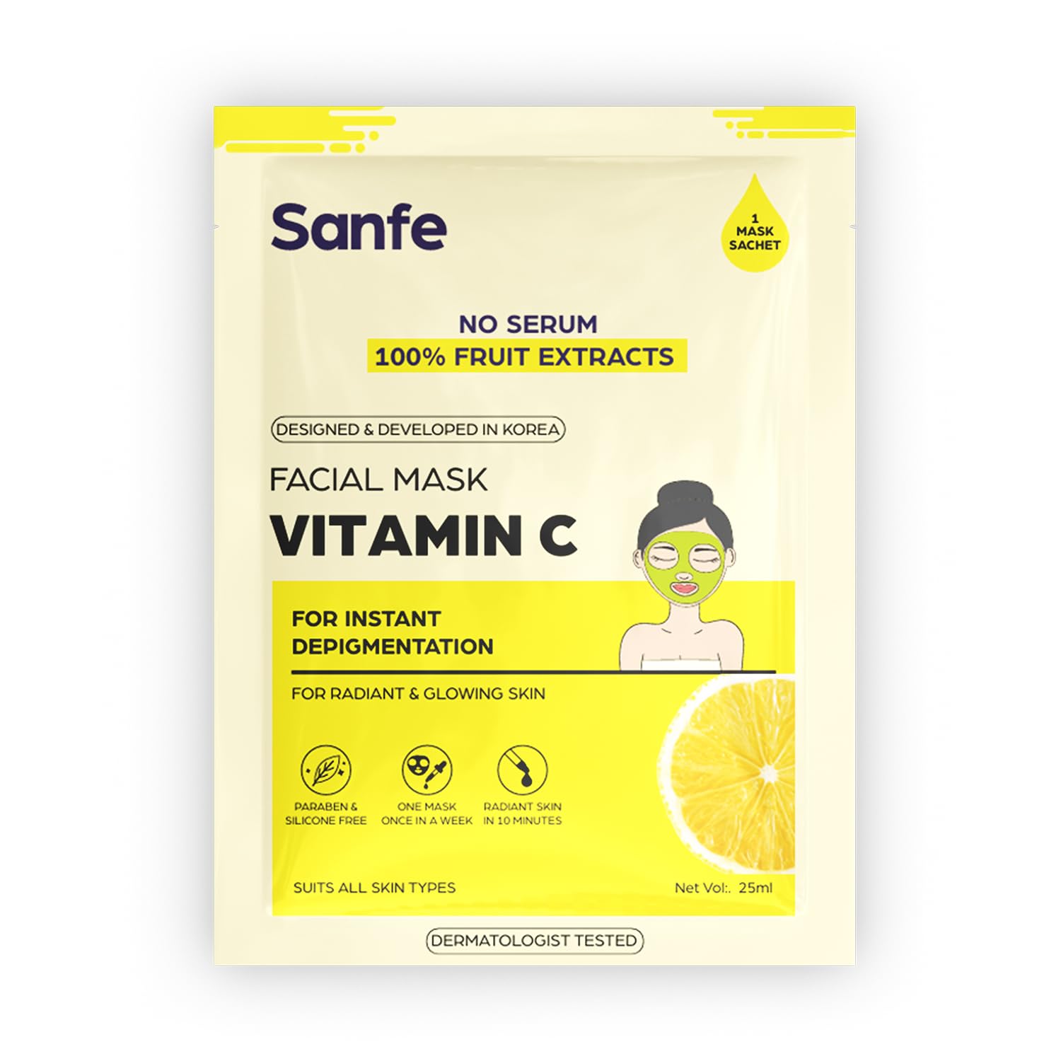 Sanfe Instant Depigmentation Vitamin C Facial Mask | For radiant *