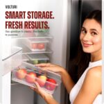 VOLTURI Fridge Storage Containers (Pack of 6), Fridge Organiser Storage Boxes with Removable Drain Plate, Lids, Stackable Organizer, Fridge Storage Box Keep Fruits, Vegetables Fresher, 1500 ML - Image 2