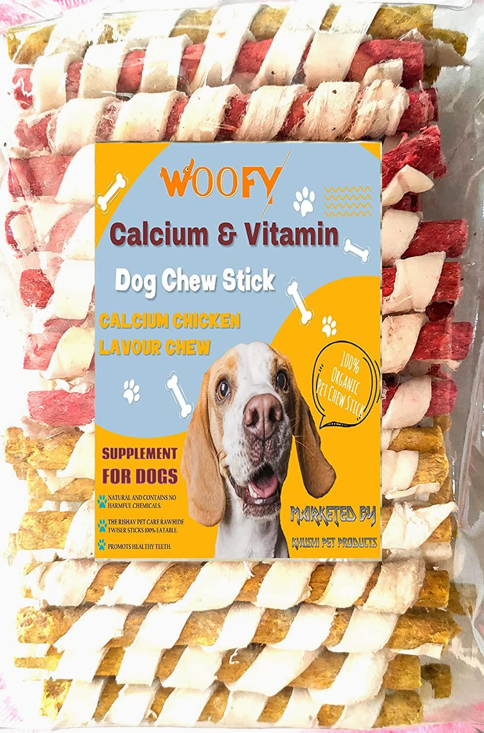 Woofy Dog Spiral munchy Rawhide chew Stick | 500gm Chicken *