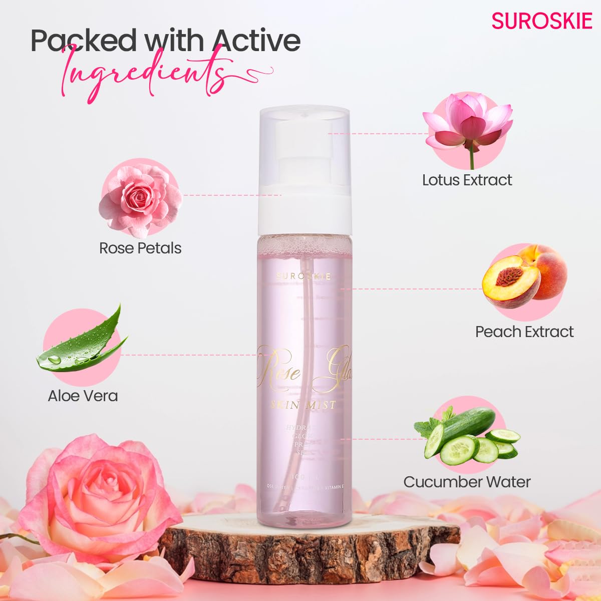 Suroskie Roses Glass Skin Mist 100Ml | 2 In 1 Face Toner + Makeup Setting Spray | Rose Water For Face With Aloe Vera & Lotus | Toner For Glowing & Hydrating Skin | All Skin Types | For Men & Women - Image 4