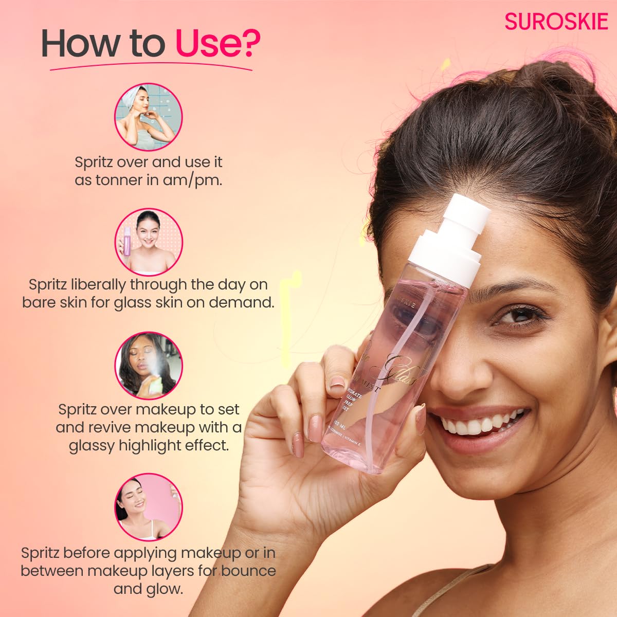 Suroskie Roses Glass Skin Mist 100Ml | 2 In 1 Face Toner + Makeup Setting Spray | Rose Water For Face With Aloe Vera & Lotus | Toner For Glowing & Hydrating Skin | All Skin Types | For Men & Women - Image 8