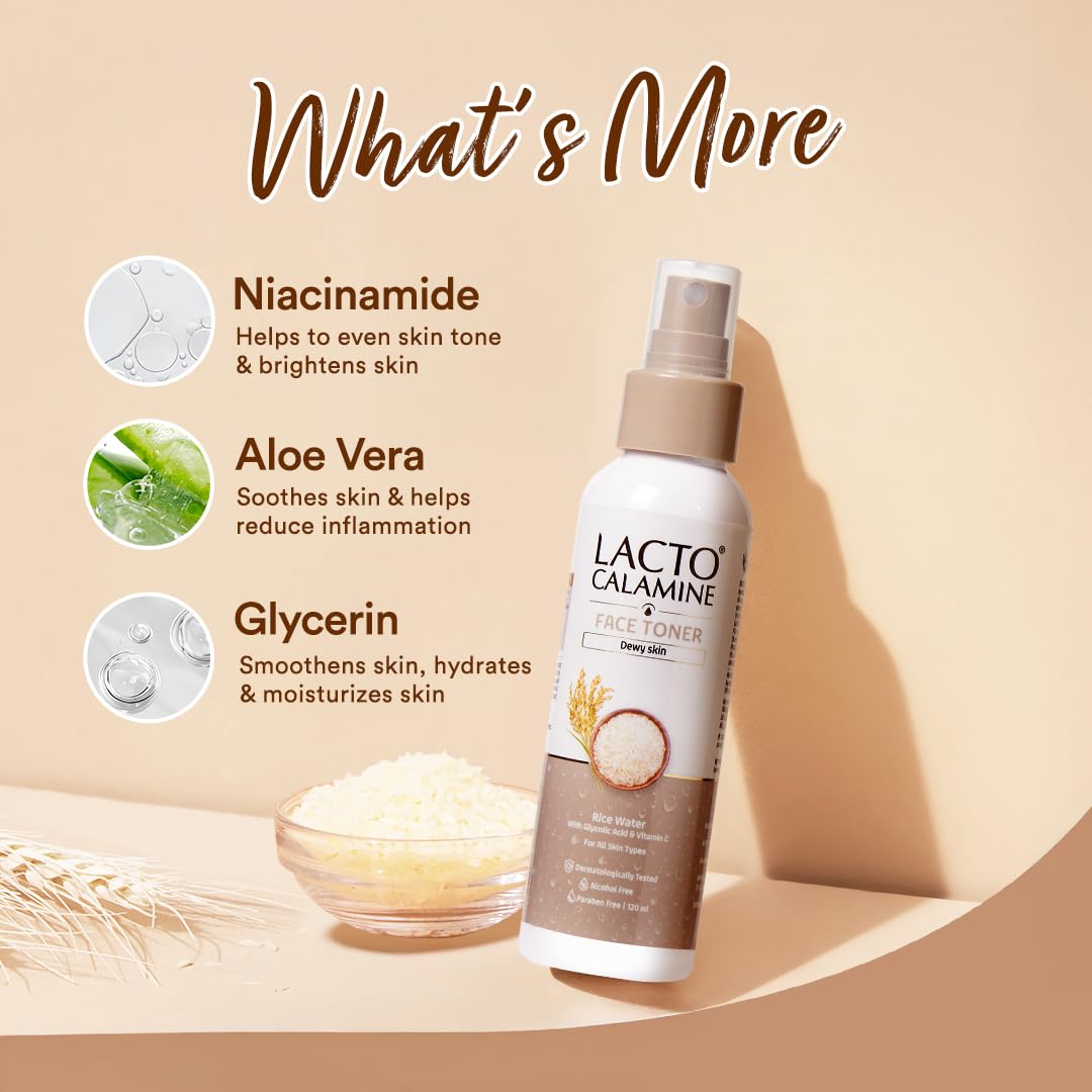 Lacto Calamine Rice Toner | 120ml | Rice Water Toner Korean Skincare for Glass Skin with Vitamin C, Glycolic Acid, Niacinamide | Face Toner for All Skin Types | Dermatologically Tested | Alcohol free - Image 5
