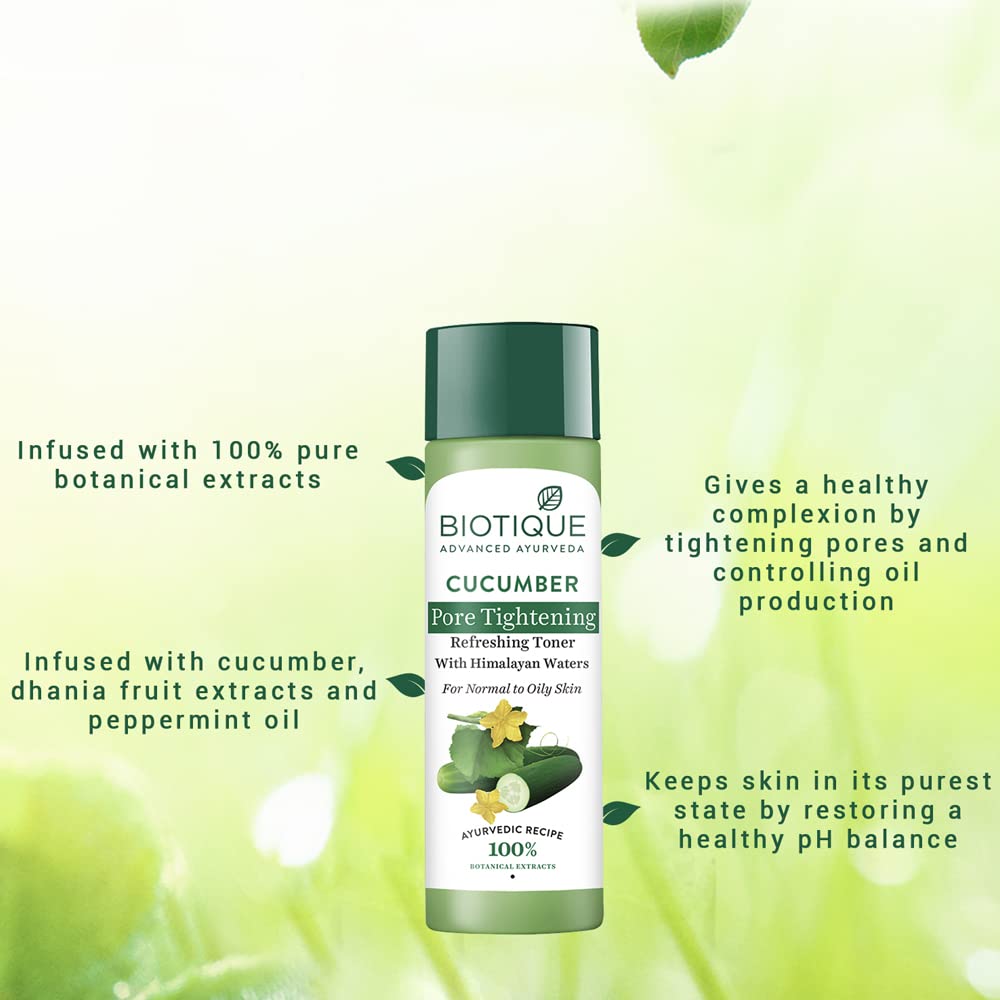 Biotique Cucumber Pore Tightening Toner| Ayurvedic and Organically Pure| Maintains Skin’s Natural pH |100% Botanical Extracts| Suitable for Normal & Oily Skin Types| 120mL - Image 3