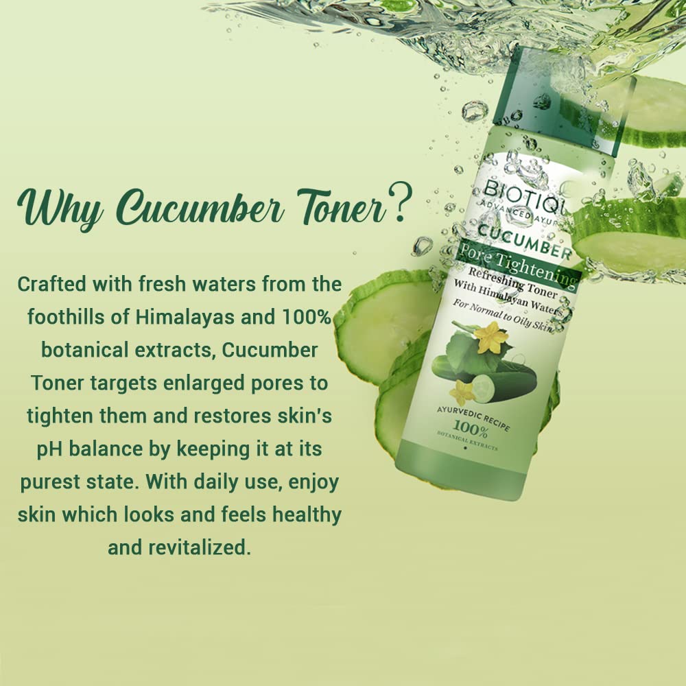 Biotique Cucumber Pore Tightening Toner| Ayurvedic and Organically Pure| Maintains Skin’s Natural pH |100% Botanical Extracts| Suitable for Normal & Oily Skin Types| 120mL - Image 5