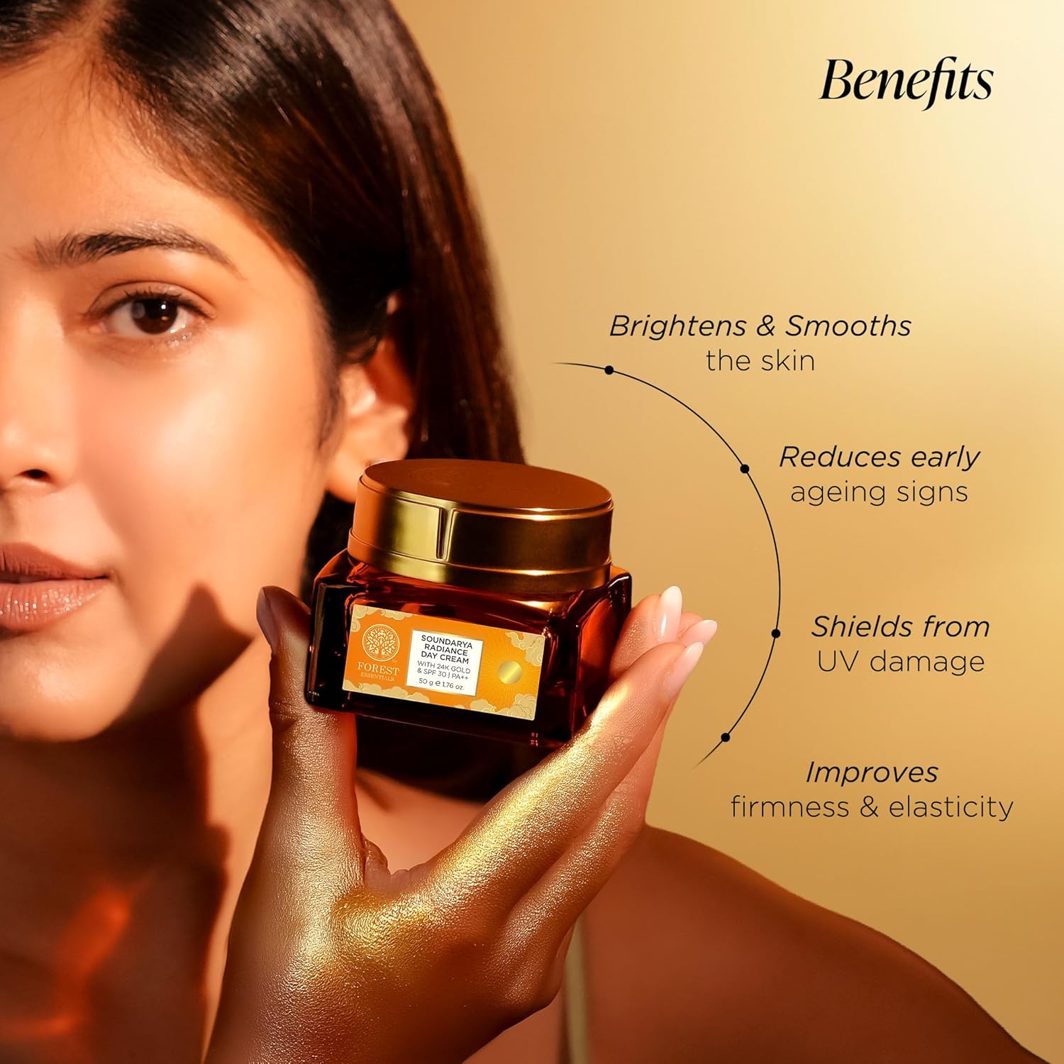 Forest Essentials Bestselling Soundarya Radiance Day Cream with 24K Gold & SPF 30 PA++ | Anti Ageing Moisturiser for Glowing Skin | For all skin types - Image 3