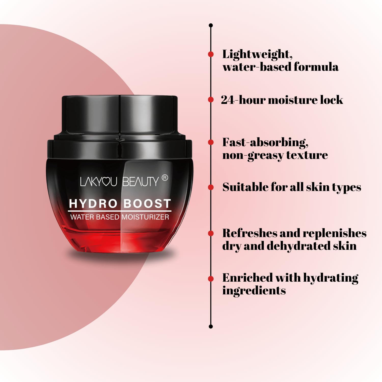 Lakyou Beauty Moisturizer Cream 50ml | Hydro Boost Water Based Face Moisturizer for Dry Skin | Lightweight, Non Greasy, 24hr Hydration | Fast Absorbing for All Skin Types - Image 3
