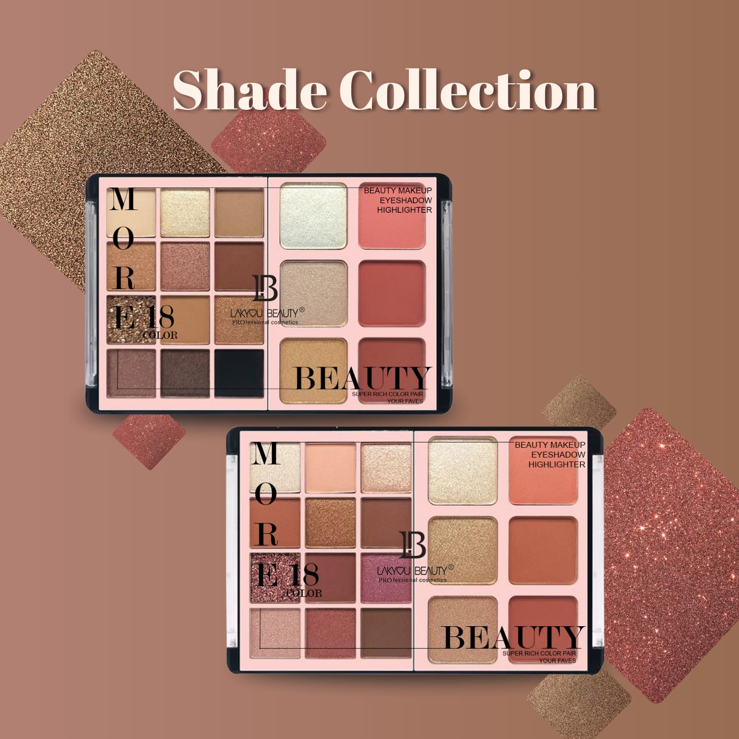 Lakyou Beauty More 18 in 1 Eyeshadow Pallet for Glamorous Eye Makeup | Blush Bloom & Highlighter | Water resistance | Long Lasting Blendable Formula | Colorful Powder Kit for Face Makeup Kit - 56g - Image 4