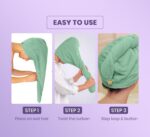 MAXOSHINE Hair Towel Wrap for Women-Quick Drying Microfiber Towel for Hair with Elastic Loop for Tying-Super Absorbent Head Towels Wrap for Ladies Hair Turban (Pack of 1-Assorted-Purple/Green) - Image 3