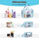 PVC Makeup Bag Travel Toiletries Organizer Cosmetic Bags Wash Bag Pouch for Travel Kit Toiletry Bag Portable Organizer Case Carry Pouch for Women Bathroom Set of 3 (Multi-Colors) - Image 4