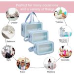 PVC Makeup Bag Travel Toiletries Organizer Cosmetic Bags Wash Bag Pouch for Travel Kit Toiletry Bag Portable Organizer Case Carry Pouch for Women Bathroom Set of 3 (Multi-Colors) - Image 6