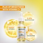Garnier Vitamin C + Face Serum for Skin Brightening & Anti-Dark Spots|100X Stronger than Vit C |2% Niacinamide 0.5% Salicylic Acid/BHA |Suitable for Oily, Dry, Sensitive Skin |For Men & Women 30ml - Image 3