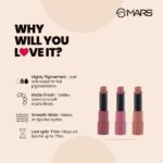 MARS Matte Box Set of 3 Lipsticks for Women | Long-Lasting | Smooth Finish | Moisturising | One Swipe Pigmentation | (3x3.2 gm) (02-Peaches & Nudes) - Image 4