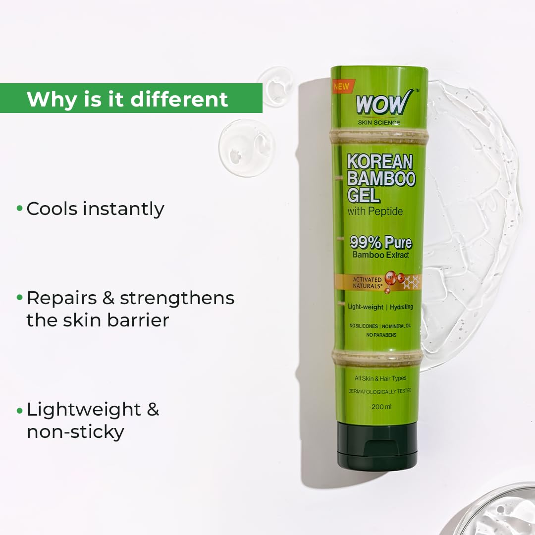WOW Skin Science Korean Bamboo Gel with Peptide | 99% Pure Bamboo Extract | Lightweight Hydration for Skin & Hair | No Silicones, Parabens or Mineral Oil | All Skin & Hair Types | 200ml - Image 3