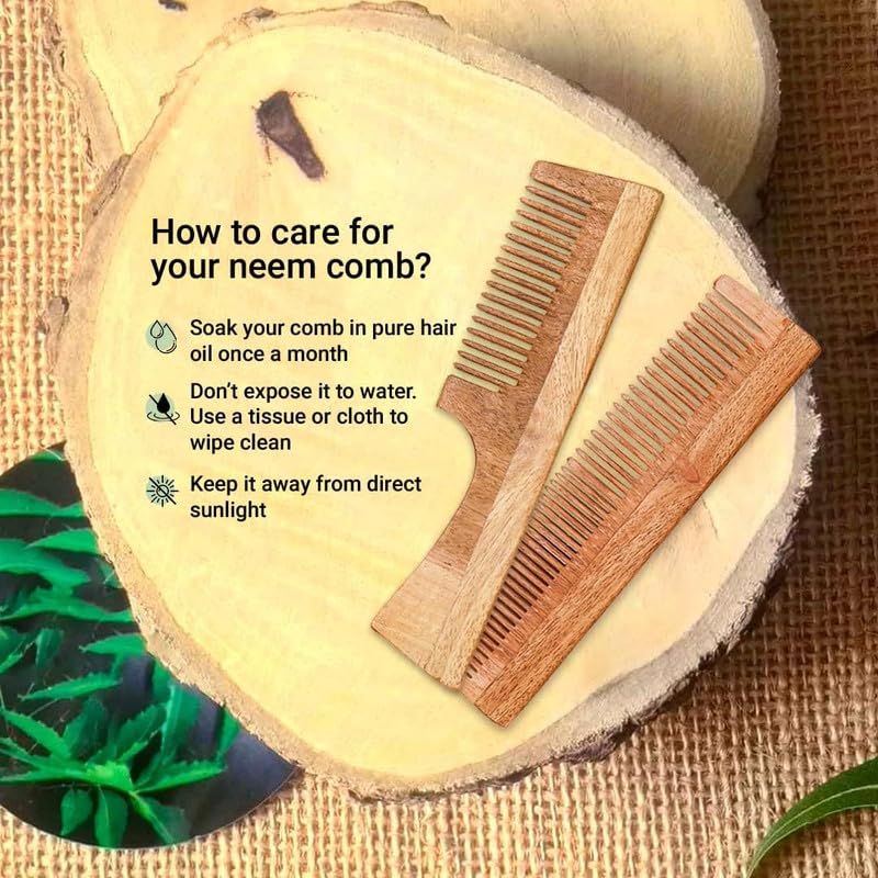 Rusabl Kacchi Neem Wooden Comb (Fine & Wide Tooth), Dual Tooth Design, 100% Pure Neem Wood, No Handle, For Men & Women, Ideal for Detangling, Frizz Control & Shine, Suited for All Hair Types - Image 5