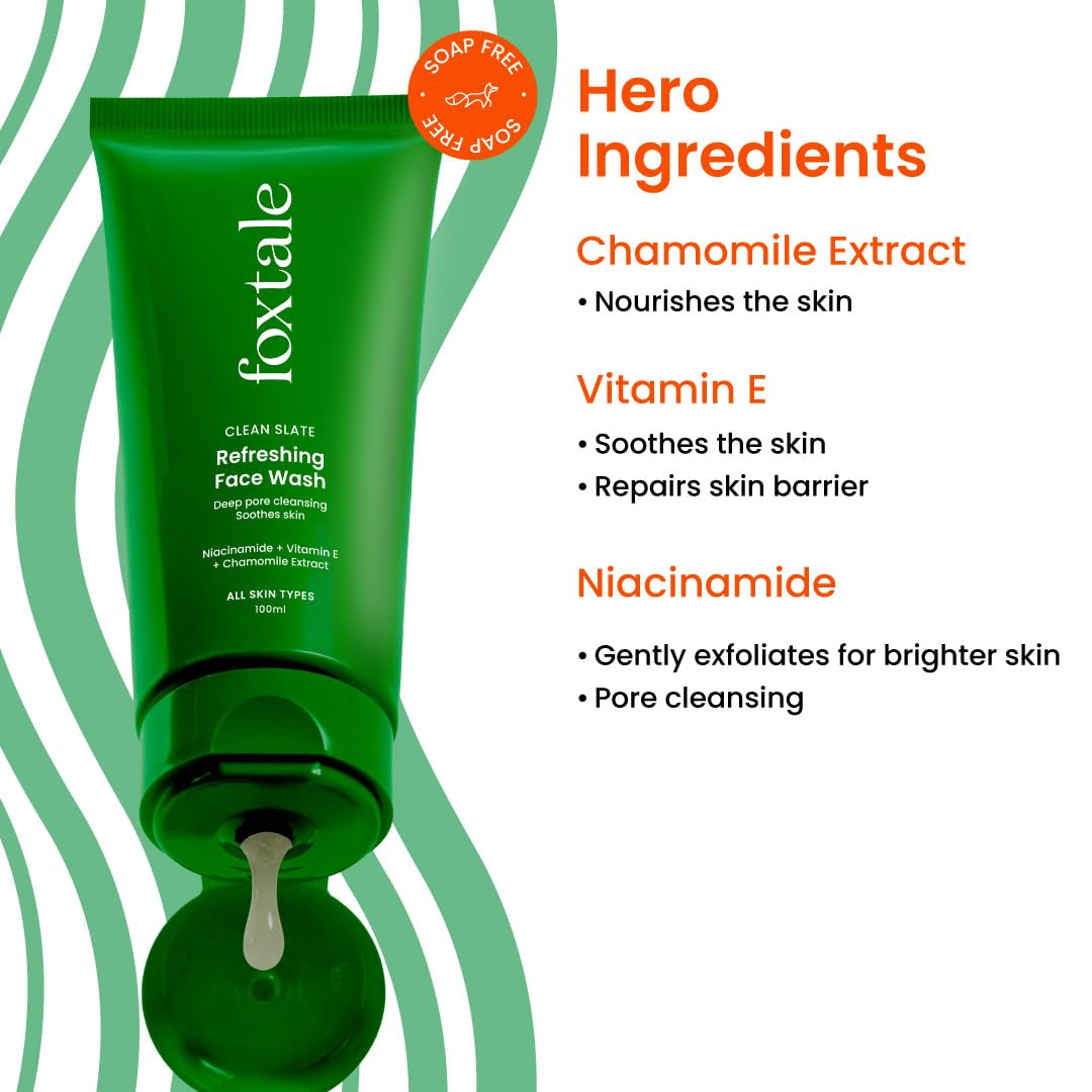 Foxtale Refreshing Face Wash for Deep Cleansing with Niacinamide, Hydrates & Brightens, Non-Drying Cleanser for Glowing Skin, Men & Women, For All Skin Types - 100 ml - Image 3