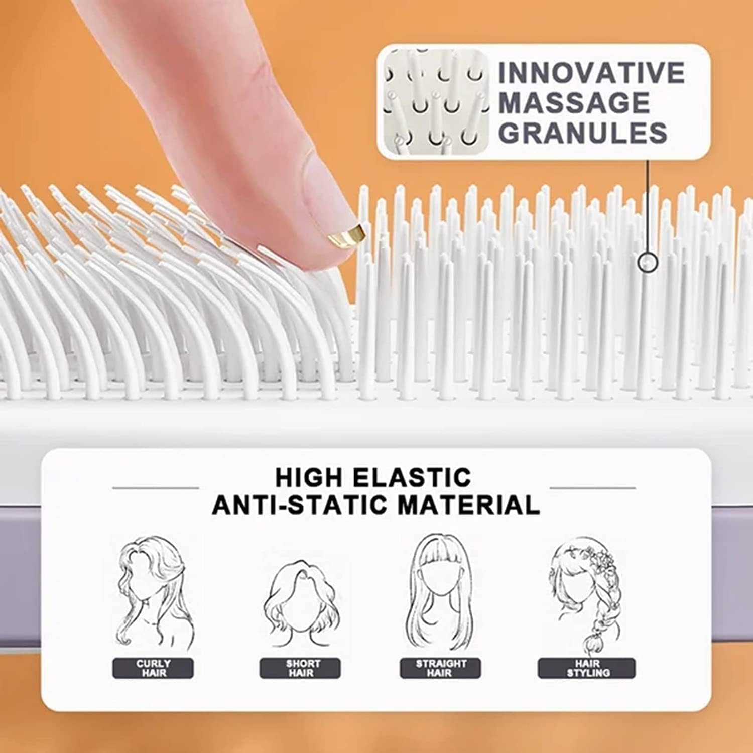 Self Cleaning Hair Brush for Women and Kids, Detangler Comb for Wet or Dry Hair, Anti-Static, Gentle Scalp Massage, for All Hair Types - Image 6