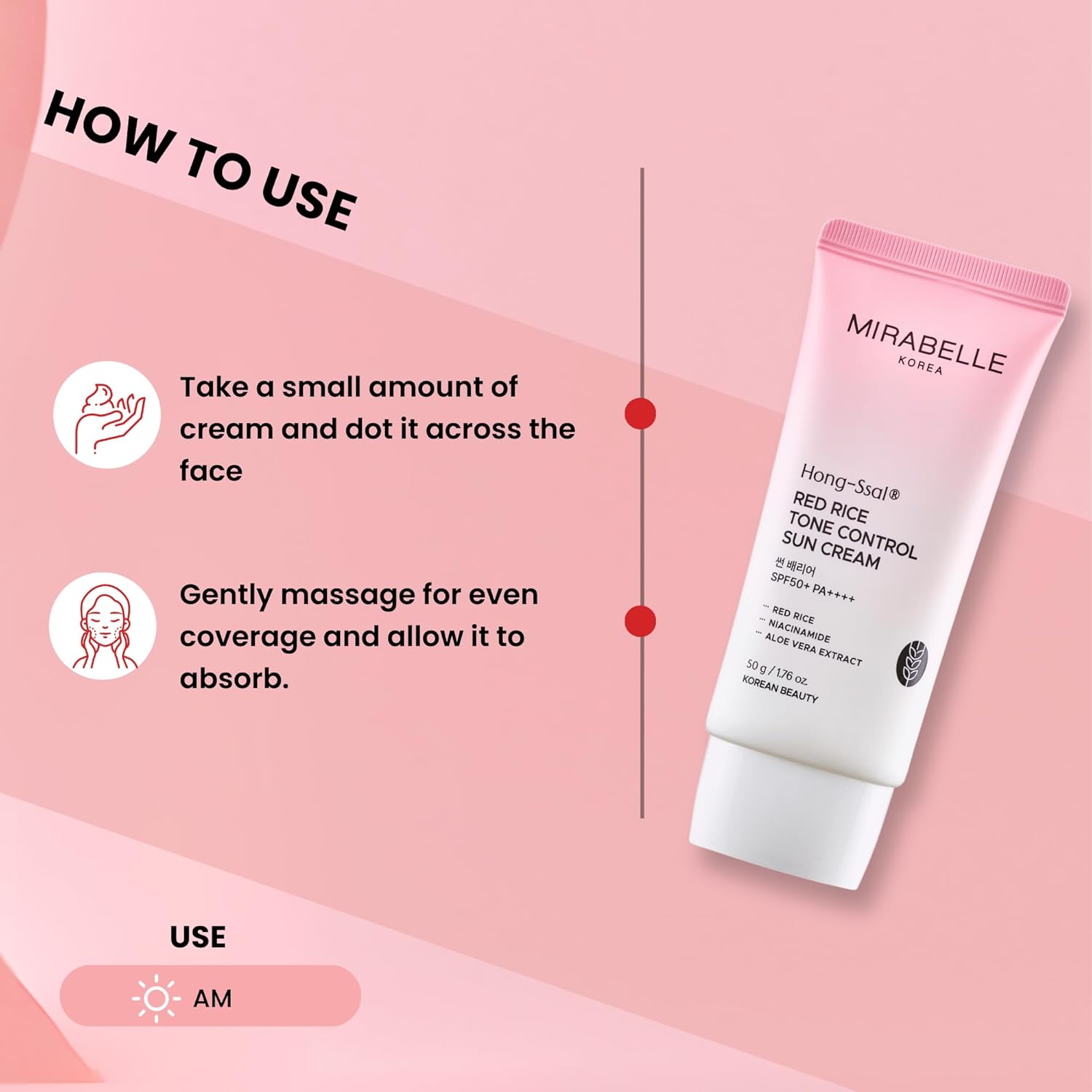 Mirabelle Korea Red Rice Tone Control Sun Cream SPF 50+ PA++++ | Lightweight & Hydrating | No White Cast | In-Vivo Tested | Korean Skincare | For Men & Women | For All Skin Types | 50g - Image 7