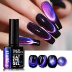 THR3E STROKES Cat Eye Gel Nail Polish Set for Pink Brown Glitter Holographic Cat Eye, Salon Gel Manicure and Nail Art DIY at Home, Bright Moonlight (COMET) - Image 4