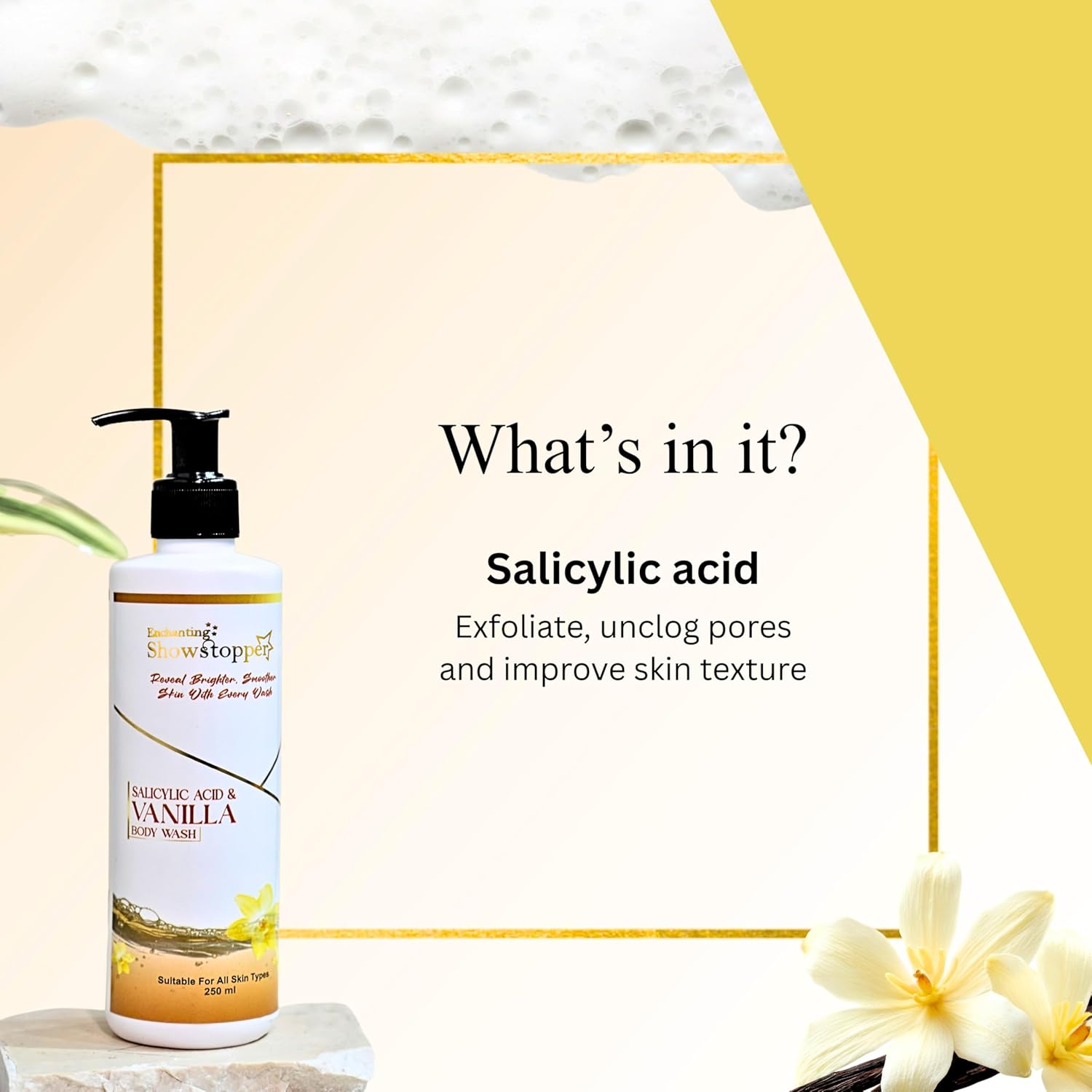 Salicylic Acid & Vanilla Body Wash for Men & Women | Gentle Exfoliating Body Cleanser for Acne-Prone Skin, Deep Pore Cleansing, Smooth & Soft Skin | Refreshing Hydrating for All Skin Types | 250 ml - Image 3