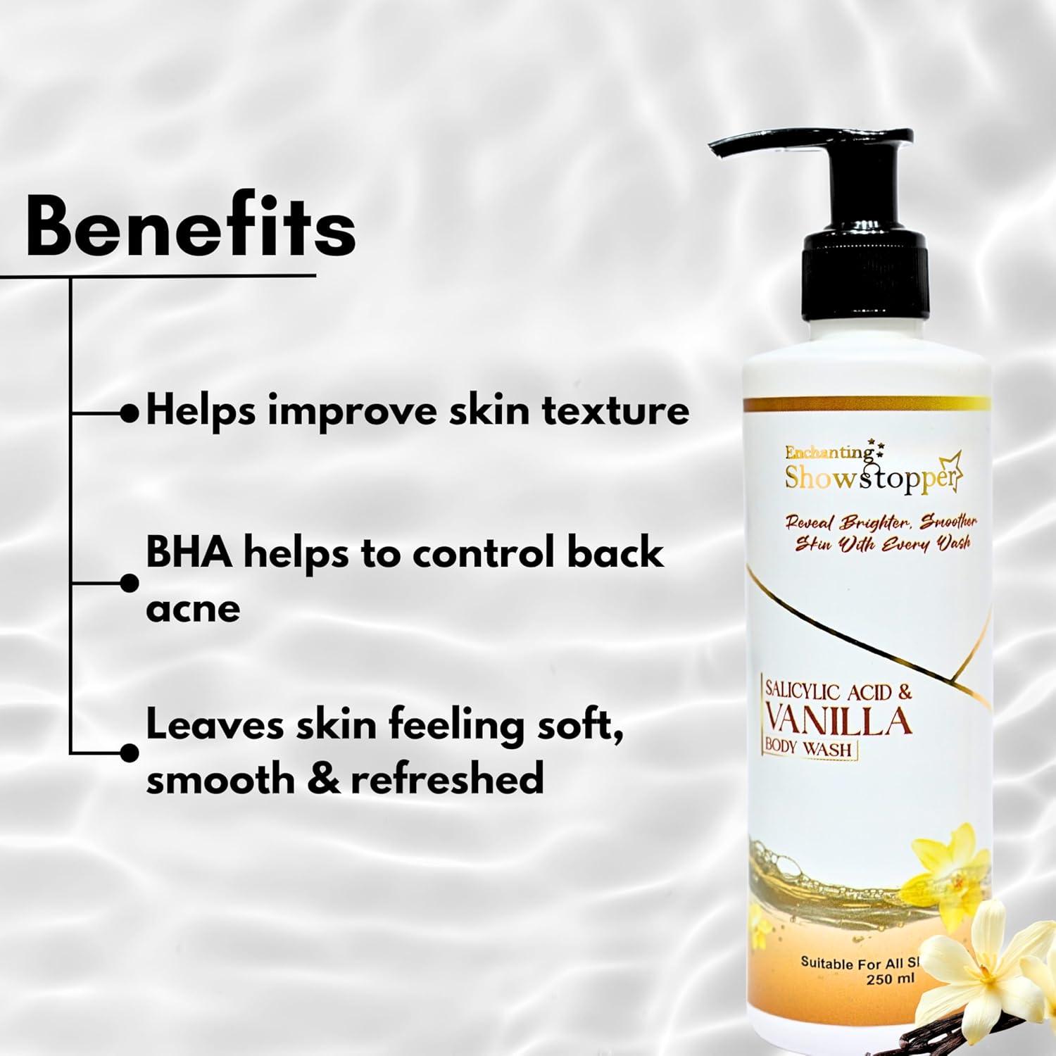 Salicylic Acid & Vanilla Body Wash for Men & Women | Gentle Exfoliating Body Cleanser for Acne-Prone Skin, Deep Pore Cleansing, Smooth & Soft Skin | Refreshing Hydrating for All Skin Types | 250 ml - Image 5