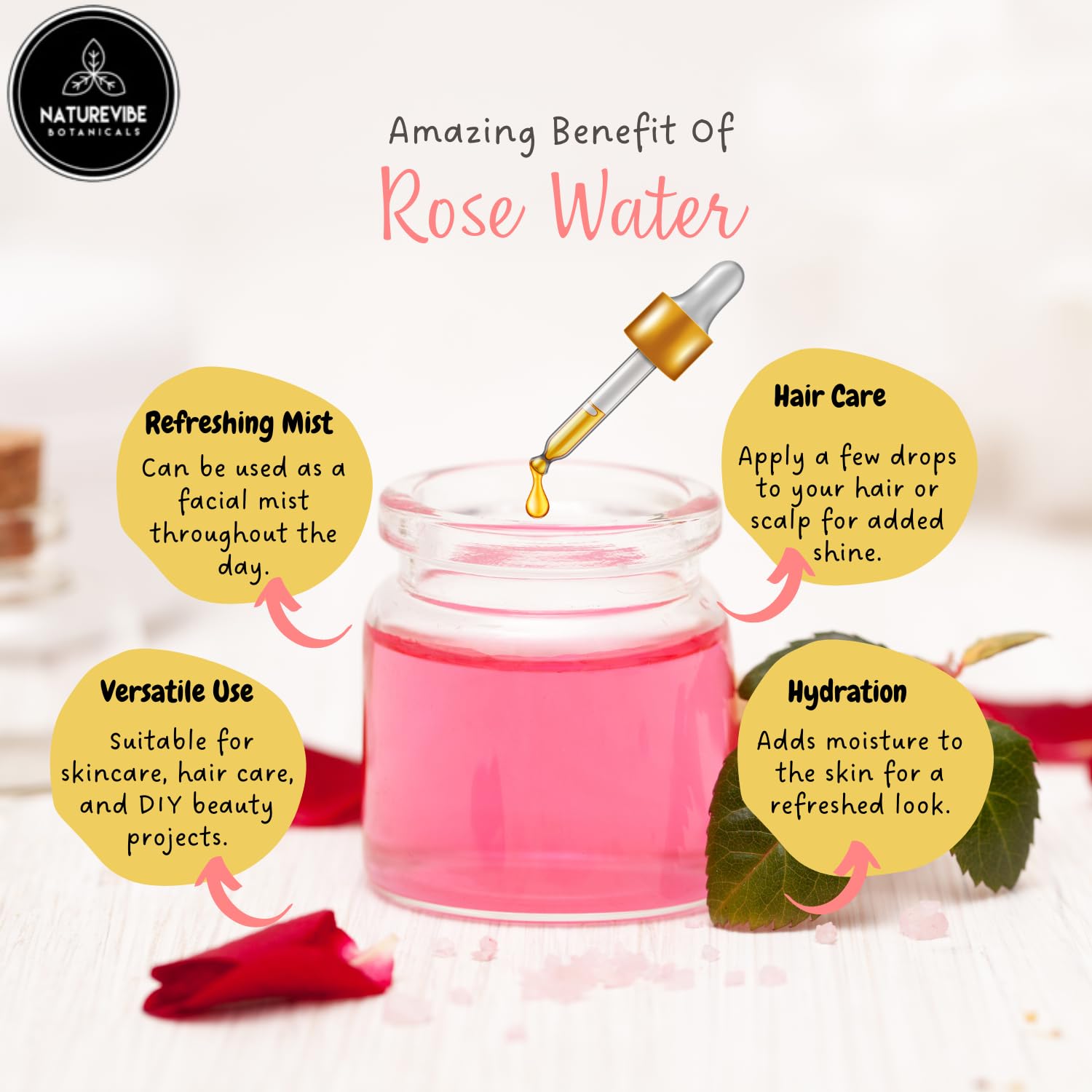 Rose Water 200ml by Naturevibe Botanicals 100% Pure Natural Gulab Jal for Face, Skin & Hair | Hydrating Facial Toner & Face Mist | Refreshing Mist for Glowing Skin | Suitable for All Skin Types - Image 4