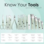 Beauté Secrets Nail Cutter Set, 18 Pieces Grooming Kit (Eyebrow Razor, Tweezer, Hair Plucker, Baby Nail Cutter, Ear Cleaner,Nail Cleaner,) Pedicure Gift for Men and Women (Green) - Image 2