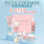 Glamveda Korean Rice Ceramide 6 Step Skincare Kit for Glowing Skin | Face Wash, Face Serum, Moisturizer Cream, Toner, Sunscreen SPF 50 PA+++, Under Eye Cream | Skincare Gift Set for Woman - Image 2