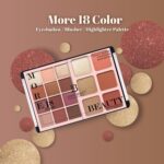 Lakyou Beauty More 18 in 1 Eyeshadow Pallet for Glamorous Eye Makeup | Blush Bloom & Highlighter | Water resistance | Long Lasting Blendable Formula | Colorful Powder Kit for Face Makeup Kit - 56g - Image 2